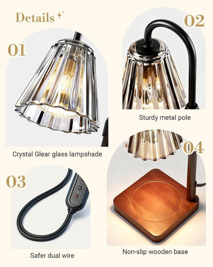 Marycele Candle Warmer Lamp with Timer & Dimmer - Mothers Day Gifts for Women Mom Her, Aesthetic Office Home Decor, Adjustable Height Wax Melter for Candle Jar & 3-Wick Candles (2 Bulbs Included)
