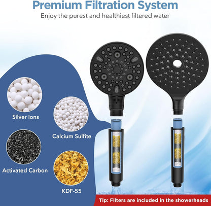 MakeFit Filtered Rain Shower Head with Handheld Combo High Pressure 12'' Rainfall Shower Heads & Hidden Detachable Wand Dual Showerhead Water Softener for Hard Water Easy Filter Replacement