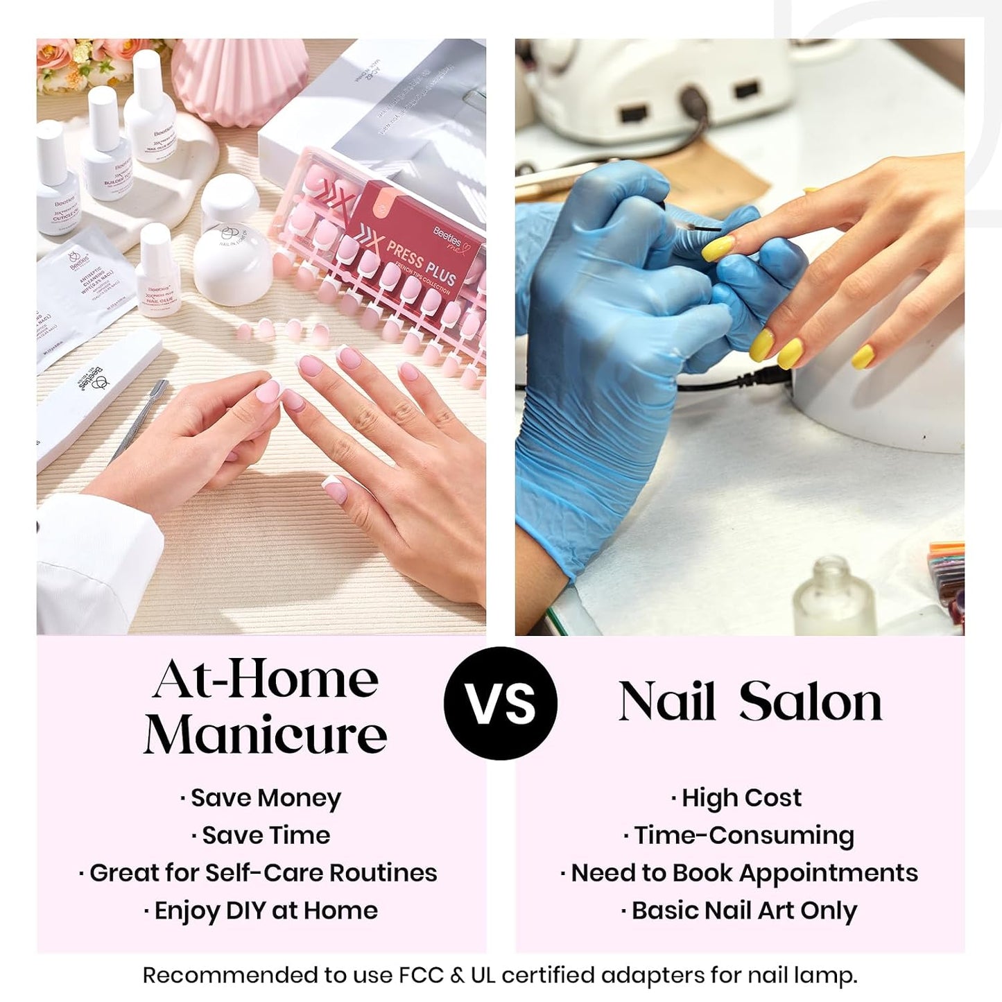 Beetles Press On Nail Kit-Short Square French Tip Press On Nails, 150Pcs Pink French Nail Tips with Nail Glue & Remover Builder Top Coat Nail Lamp, All-in-One DIY Fake Nails Gift for Women