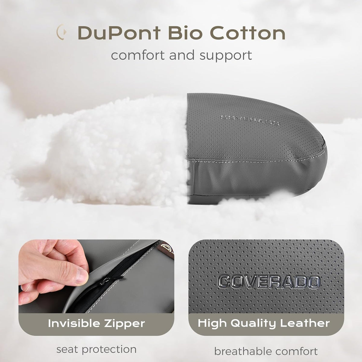 Coverado Car Lumbar Support Pillow and Car Neck Pillow Kit, Ergonomic Design Car Headrest Pillow for Driving, Relax Back Head Muscles Relieve Driving Fatigue, Breathable & Removable Cover, Gray