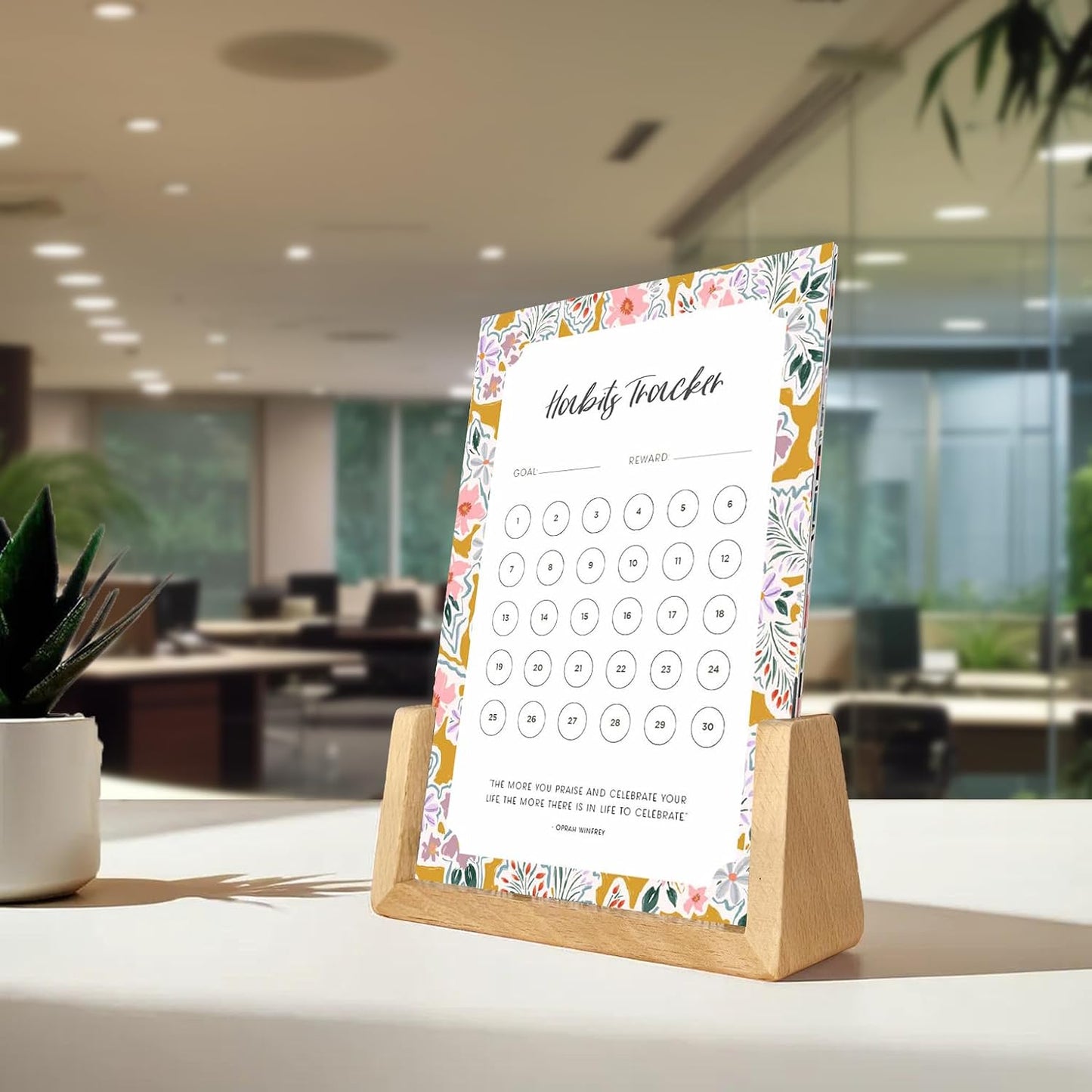 Habit Tracker Calendar - Made in USA, Designed by Local Artist, Motivational 30 day monthly challenge - Tool and gift for Productivity, Self-growth (Habit Tracker-Florals, U-Stand)