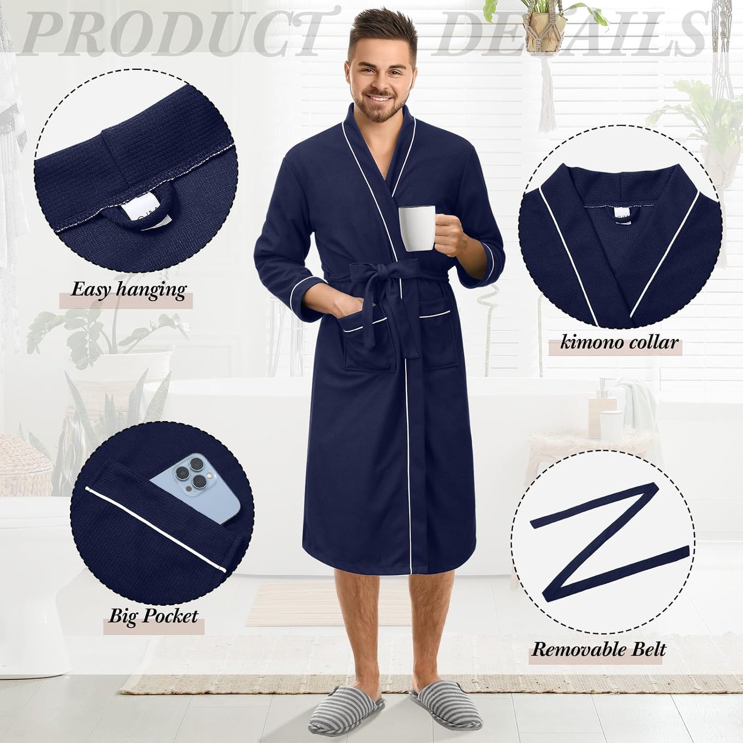 Cuffbow Cotton Robe for Women or Men Lightweight Waffle Knit Bathrobe Couple V Neck Spa Sleepwear(just 1 Set)