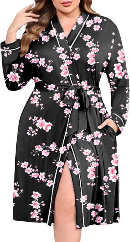 Ekouaer Plus Size Robes for Women Soft Bathrobe V Neck Soft Maternity Robe
