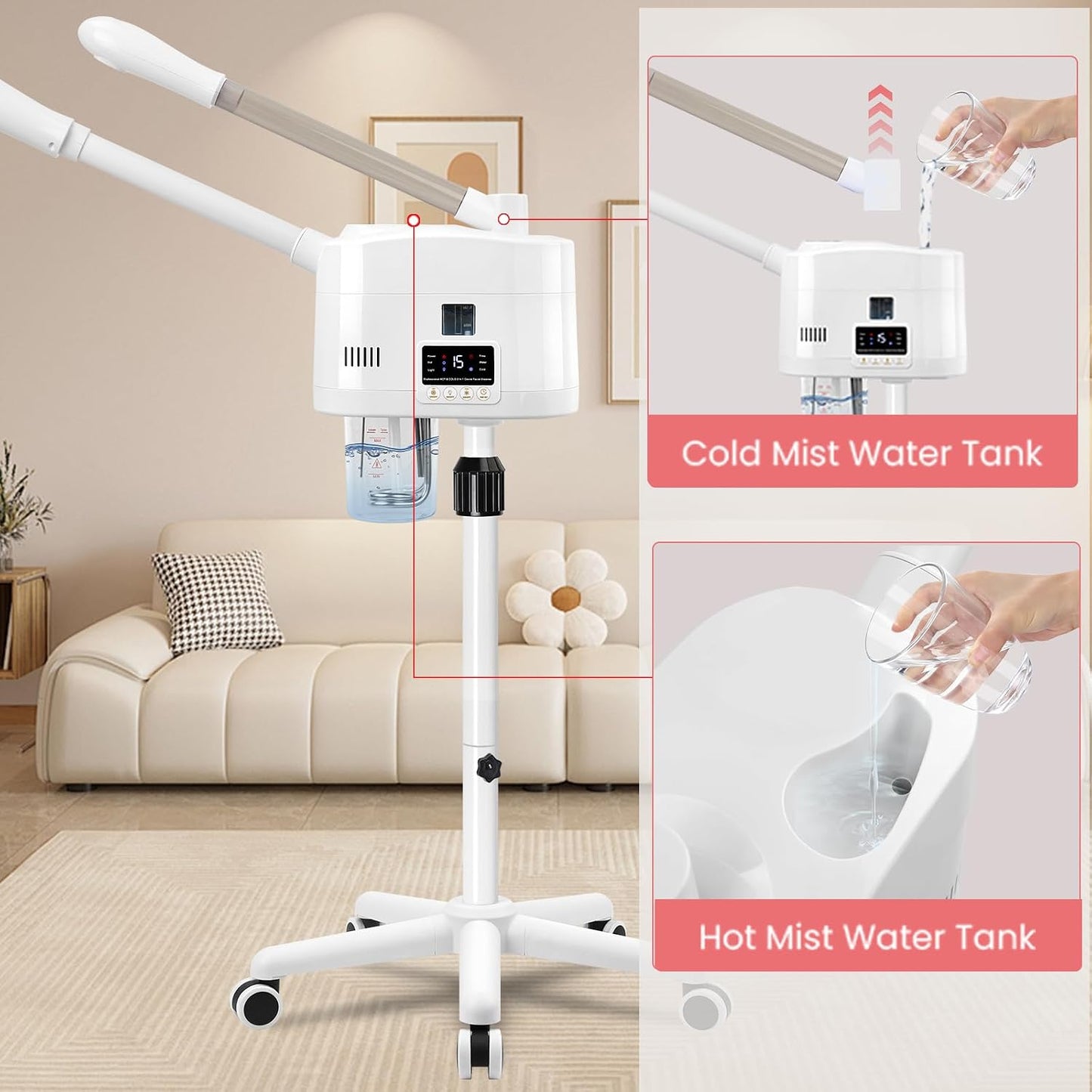 Professional Facial Steamer for Deep Hydration,2in1 Ozone Face Steamer with 5X Magnifying Lamp,Suitable for Home Use or Beauty Spa Deep Cleansing and Hydration