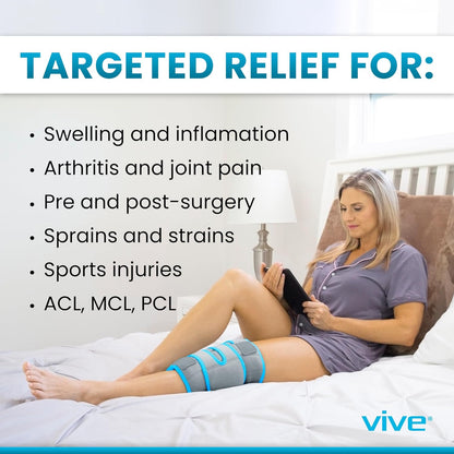 Vive Knee Ice Pack Wrap - Cold/Hot Gel Compression Brace - Heat Support Strap for Arthritis Pain, Tendonitis, ACL, Athletic Injury, Osteoarthritis, Women, Men, Running, Meniscus and Patella Surgery