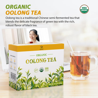 Soeos Organic Oolong Tea, 100 Tea Bags, Low Caffeine, Hot and Cold Brew, Fresh and Healthy Oolong Tea, 6.3 Ounce