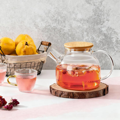 PARACITY Glass Teapot Stovetop 40 OZ/1200ml, Borosilicate Clear Tea Kettle with Removable 18/8 Stainless Steel Infuser, Teapot Blooming and Loose Leaf Tea Maker Tea Brewer for Camping, Travel