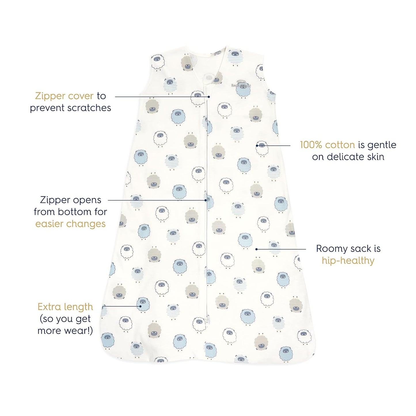 HALO SleepSack, 100% Cotton Wearable Blanket, Swaddle Transition Sleeping Bag, TOG 0.5, Ocean Life, Medium, 6-12 Months