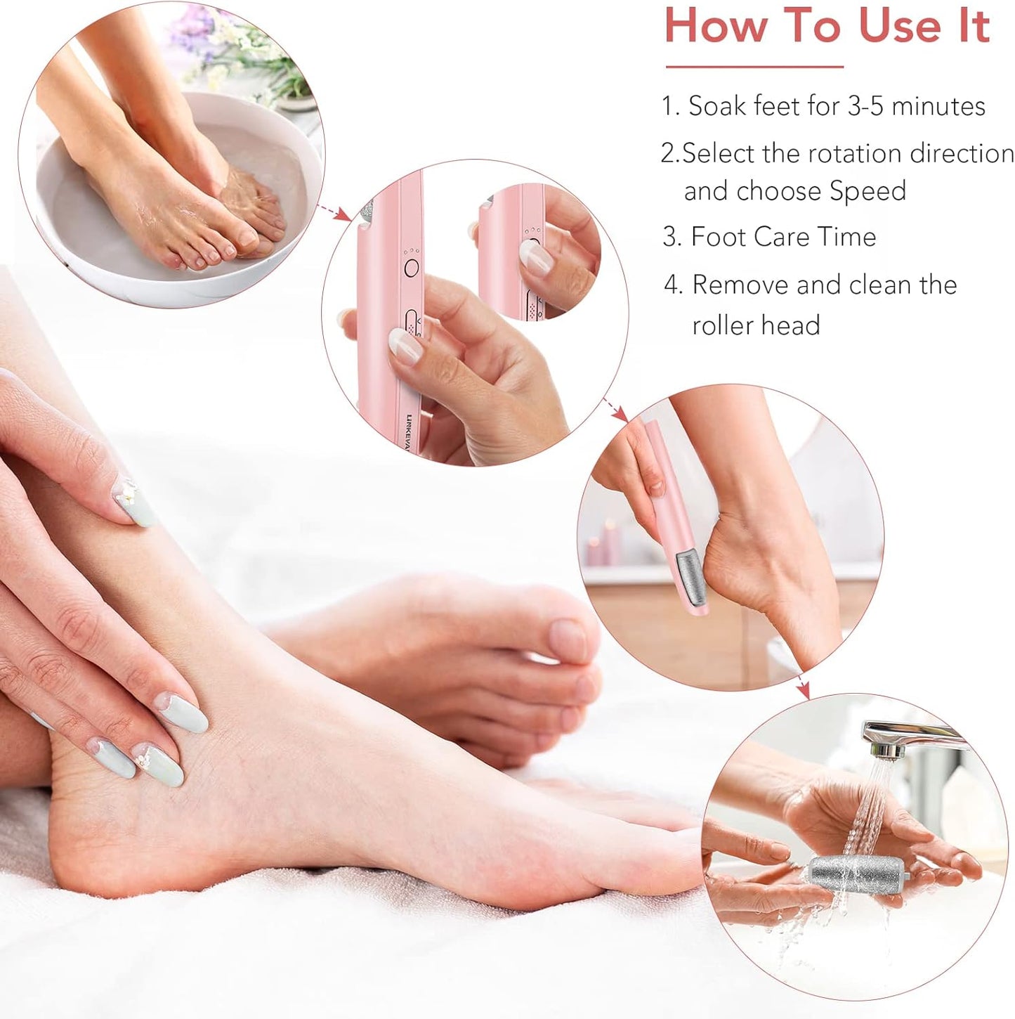 LINKEVAP Electric Callus Remover for Feet, Professional Pedicure Kit Foot Scrubber for Dry, Dead, Cracked, Hard Skin, at Home Feet Spa Care Kit for Men & Women (Cold White)