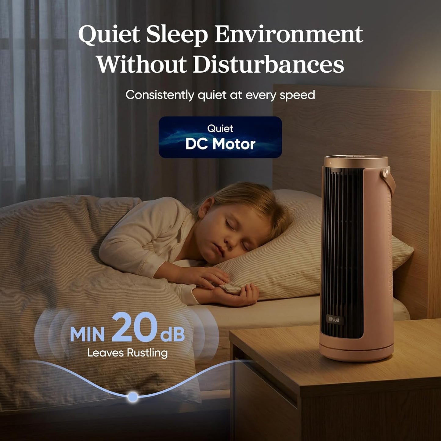 LEVOIT Tower Fan for Bedroom, 20dB Quiet Desk Fan with 23ft/s, Portable & Easy to Carry, 3-Angle & 5-Speed Mini Oscillating Fan, DC Motor, Bladeless, Remoter, 12H Timer, for Home, Room, Office, White