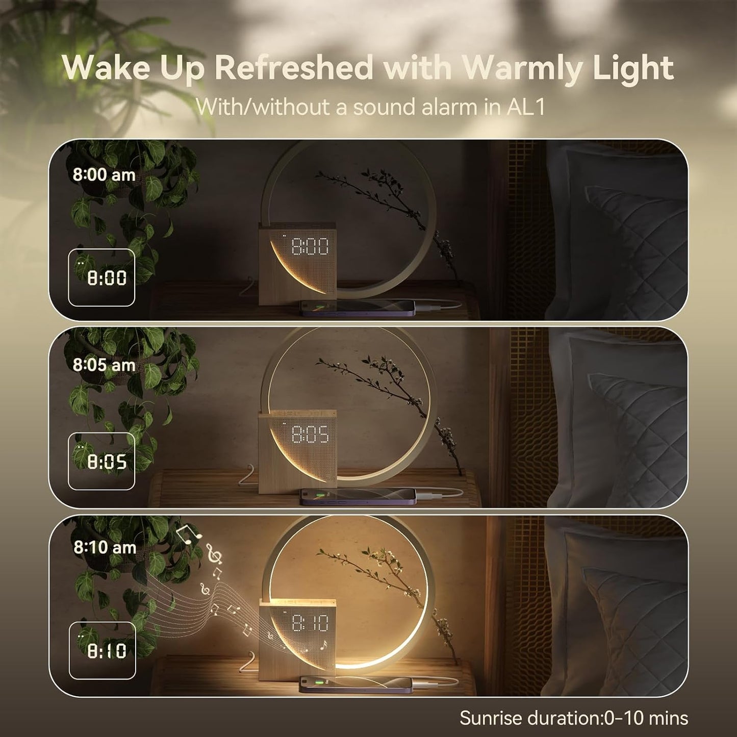 Vivilumens Sunrise Alarm Clock Sound Machine Nightlight, Gradual Wake Up Light, Digital Dimmable Clock, 10 White Noise Sleep Sounds, Snooze, Dual Clocks for Heavy Sleeper Adult, Decor Gifts for Women