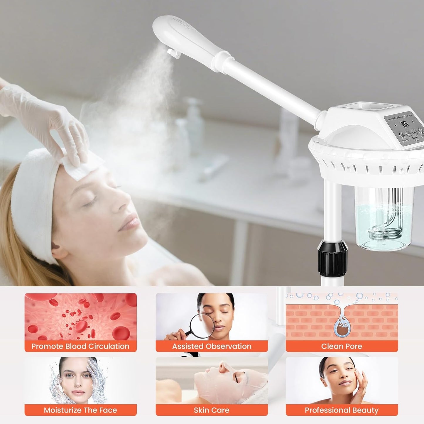 Professional Facial Steamer for Deep Cleansing and Hydration, More Steam