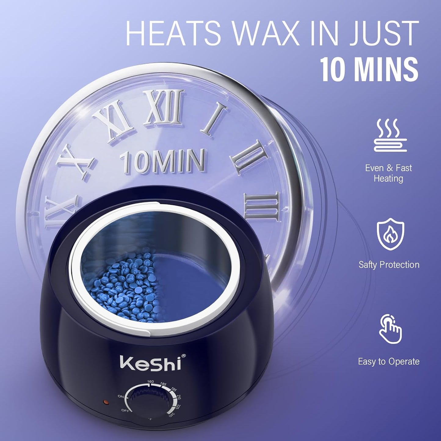 KeShi Waxing Kit, Painless Hair Removal Wax Warmer with 6 Bags Hard Wax Beans for Full Body, Legs, Face, Eyebrows & Bikini— Ideal for Both Women & Men