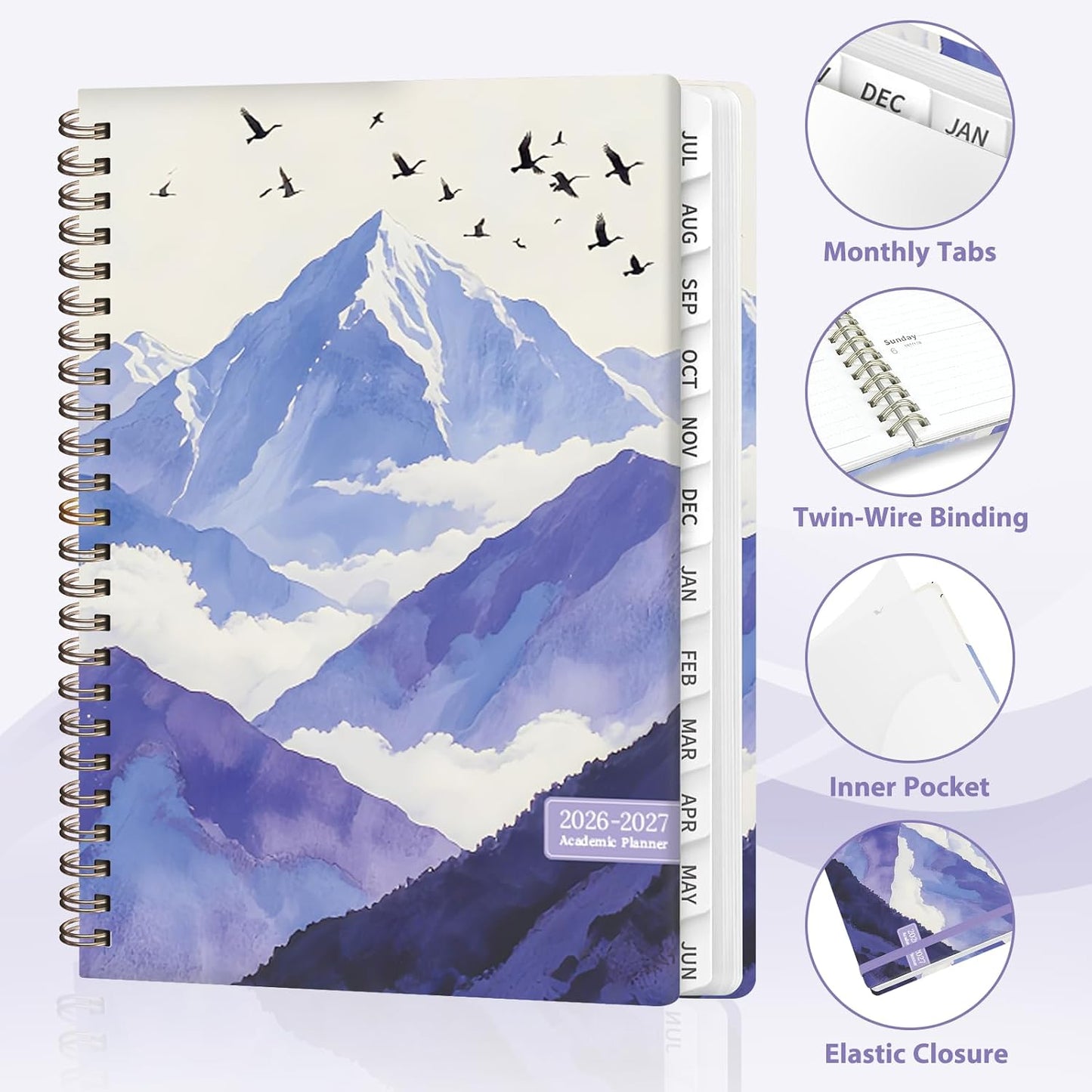Planner 2026-2027, Weekly and Monthly Calendar Planner, JUL 2026 - JUN 2027 | Academic Year, Daily Agenda Book, A5(6.3'' x 8.5''), Sprial Bound, Inner Pocket, Office School Use