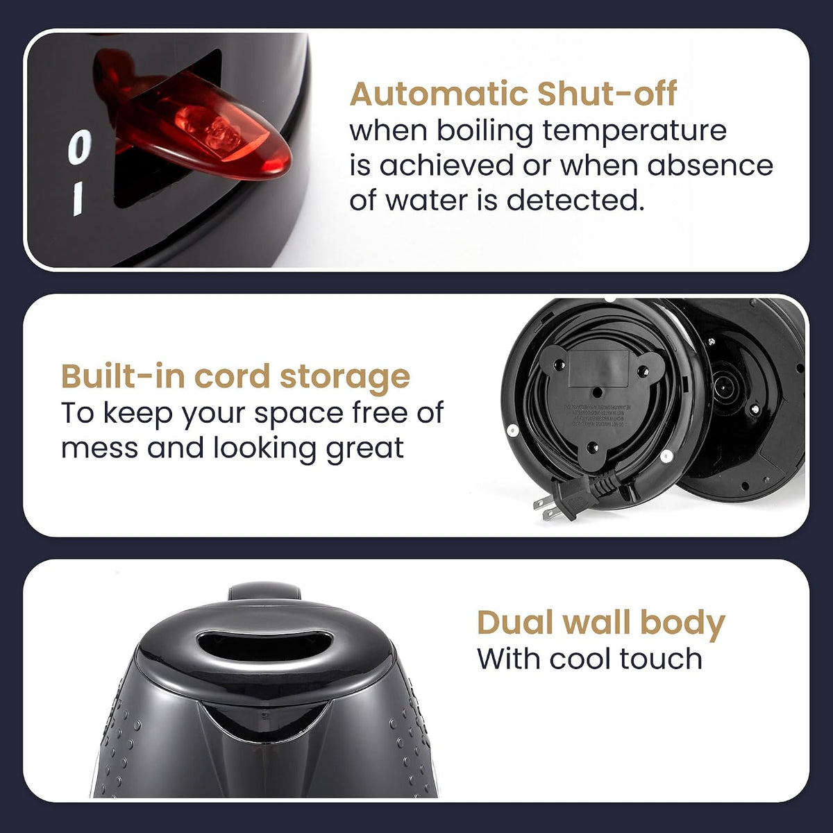 Elite Gourmet EKT5051 1.7L Electric Water Kettle, BPA-Free Fast Boil, Black