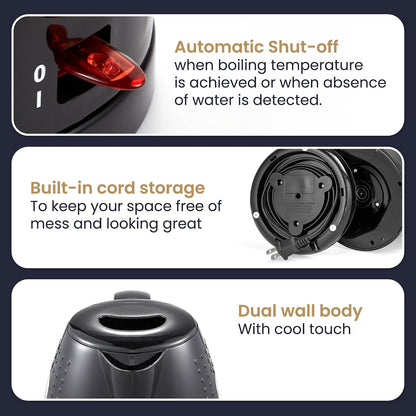 Elite Gourmet EKT5051 1.7L Electric Water Kettle, BPA-Free Fast Boil, Black
