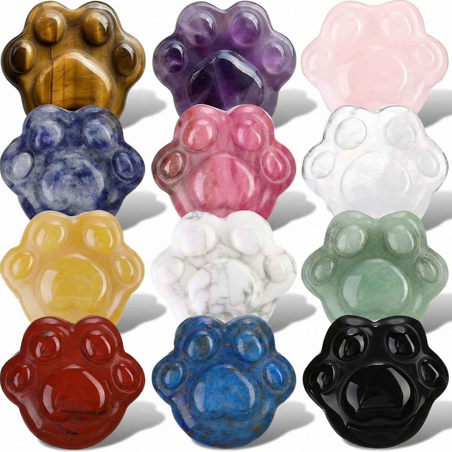 BBTO 12-Piece Worry Stones - Black Obsidian Crystal Thumb Stones for Stress Relief Meditation