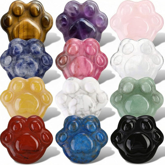 BBTO 12-Piece Worry Stones - Black Obsidian Crystal Thumb Stones for Stress Relief Meditation