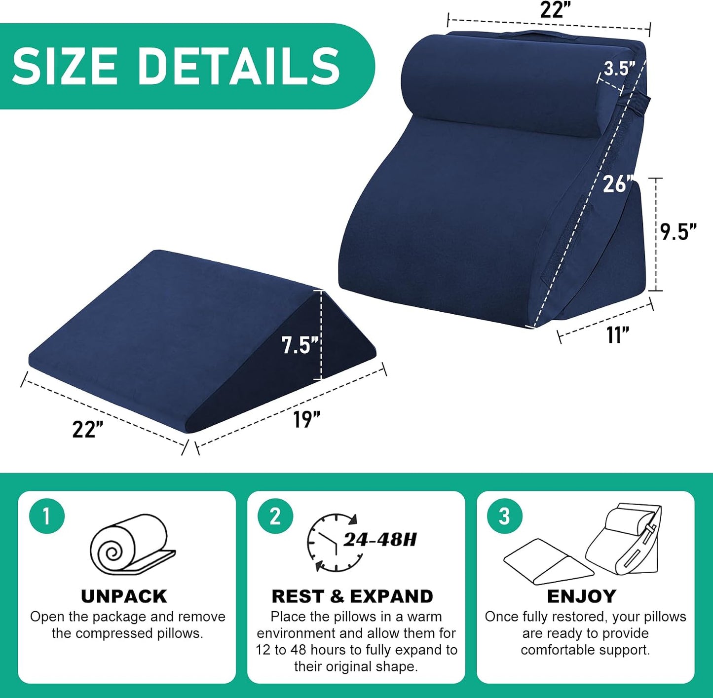 4PCS Wedge Pillow Set for After Surgery, White/Grey