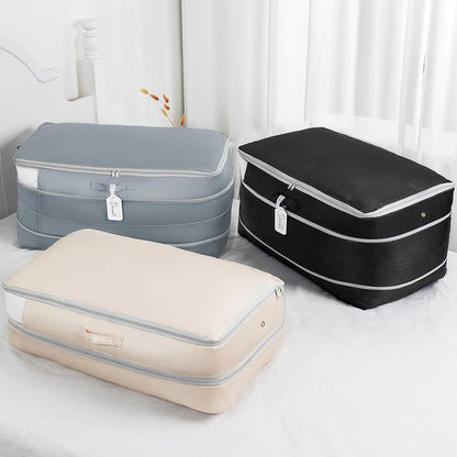 Comforter Storage Bag - Large Capacity Bedding Storage Bags Ultra Space Saving Self Compression Organizer, Washable Compression Bags for Storage Comforter Blanket Duvet Pillow, Beige