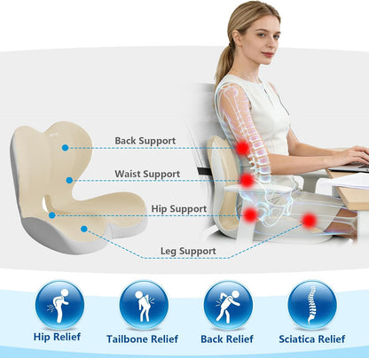 2026 Upgraded Orthopedic Memory Foam Seat Cushion with Adjustable Strap, Coccyx & Sciatica Pain Relief, Washable Non-Slip, Ergonomic Support for Office Chair, Car & Wheelchair (Dark Grey)