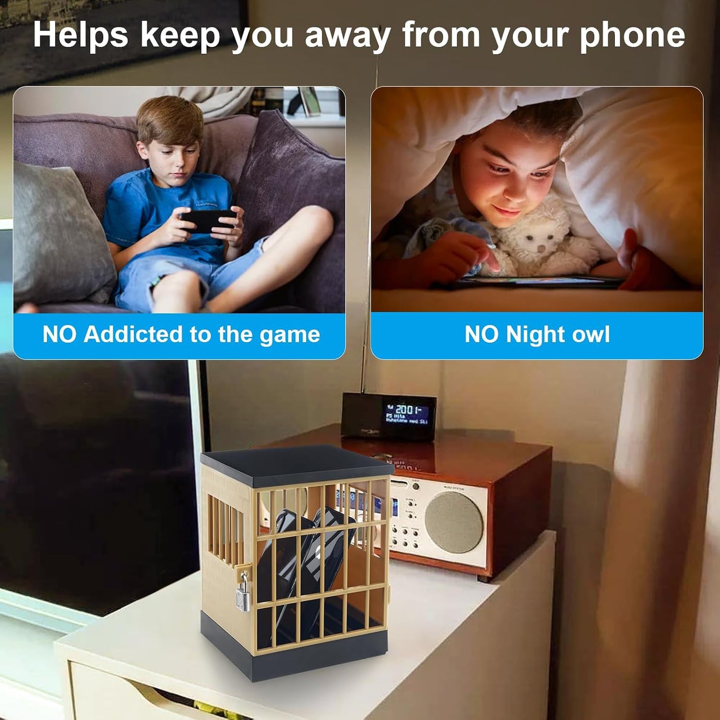 Gemaxvoled Cell Phone Jail Lock Box, Mobile Phones Prison Lockable Cage for Classroom Family Time Party