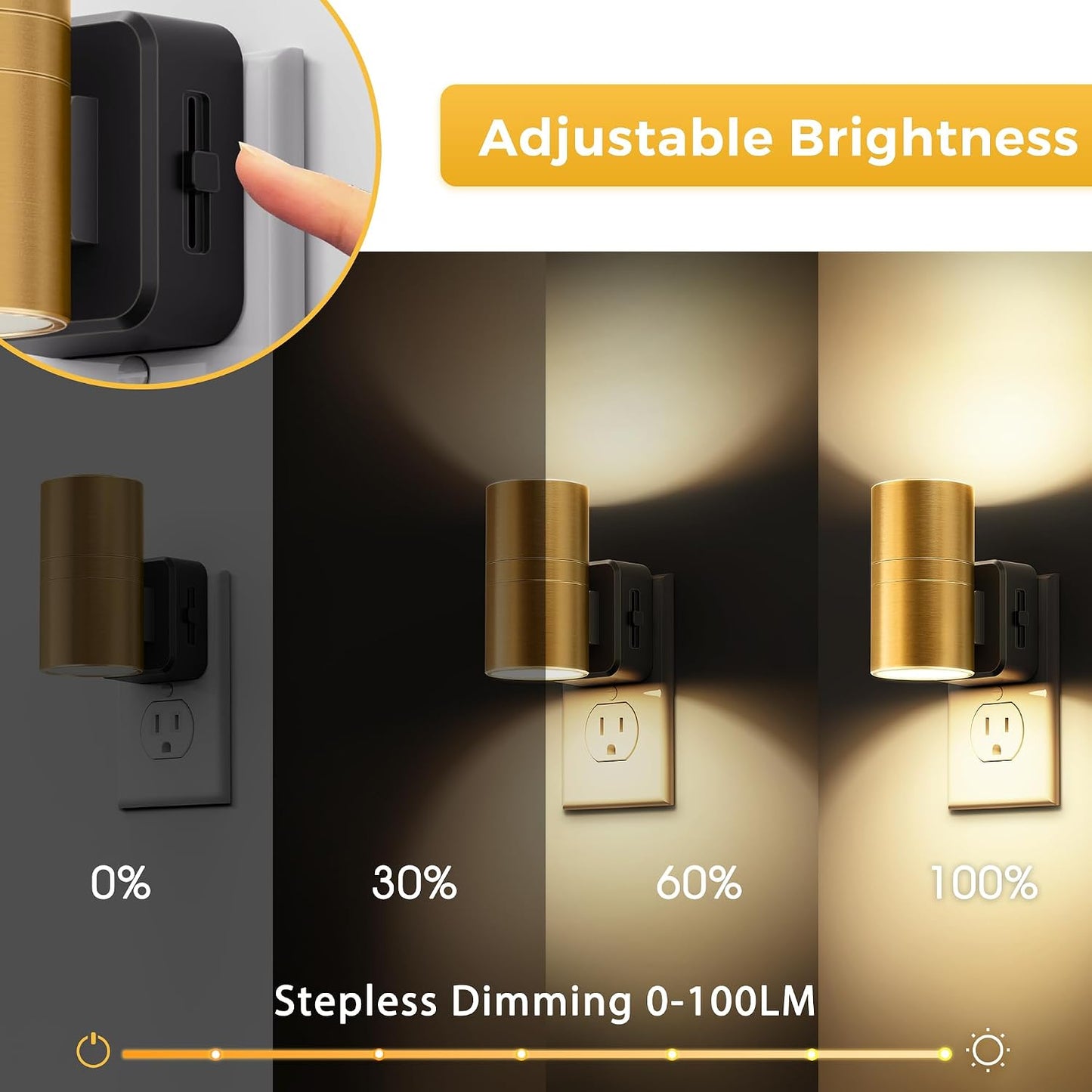 L LOHAS LED Night Lights Plug into wall, Amber Night Light with Adjustable Brightness, Plug in NightLight with Auto Light Sensor, Wall Sconce-Style Design Night Light for Bathroom,Hallway, 2 Pack