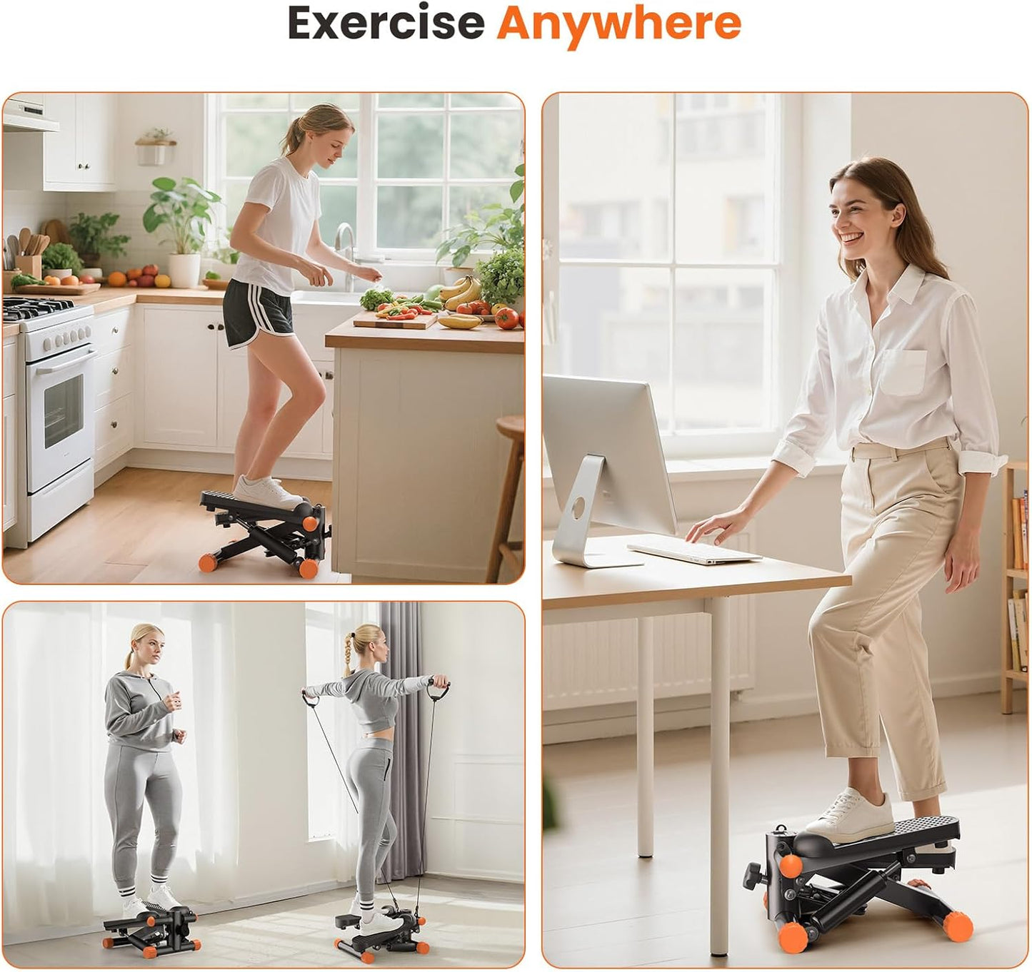 Sweetcrispy Mini Stair Stepper with Resistance Bands, Hydraulic Home Stepper Machine, 300 LBS Weight Capacity, Compact Cardio Equipment with LCD Monitor, No Assembly Required