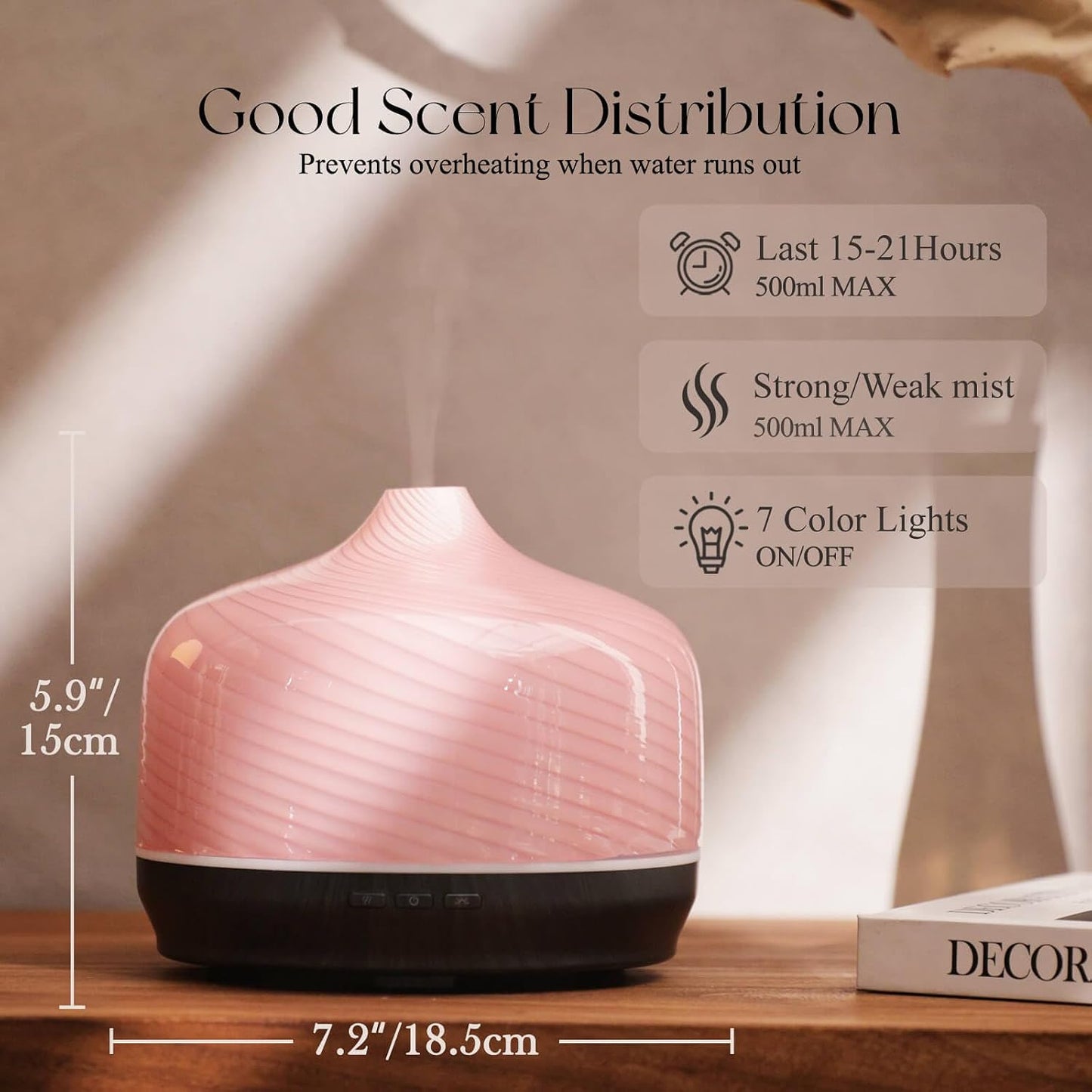 Porseme 500ml Glass Essential Oil Diffuser Aromatherapy Ultrasonic Cool Mist Humidifier 15-21 Running Hours Waterless Auto-Off Air Diffusers for Sleeping Yoga Working Spa(Light Blue)