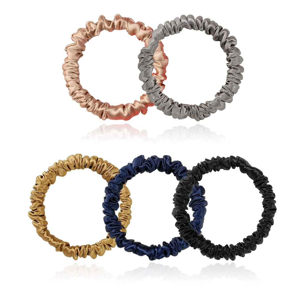 Silk Scrunchies for Hair 100% Mulberry Silk Hair Ties 3 Pack(Black, Navy Blue, Emerald)