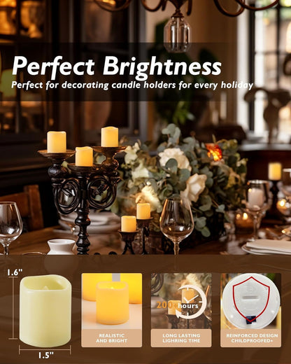 Homemory 24Pack Flickering Flameless Votive Candles for Wedding Decoration, 200+Hour Warm White Battery Operated LED Tealight, Electric Fake Candles for Party, Receptions, Halloween, Christmas
