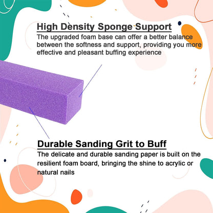 10 Pcs Nail Buffer Block for Acrylic and Natural Nails, 4 Sided Sanding Buffers for Gel Nails Fingernail Shine Buffing Filer Set, Professional Manicure Polisher Buffer Bulk Medium Grit (Purple)