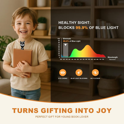 Rechargeable Kids Book Light, Cute Bookmark Reading Light for Kids, Dimmable Portable LED Book Light for Reading in Bed, Eye-Caring Bedtime Reading Lamp for Children & Travel, Black