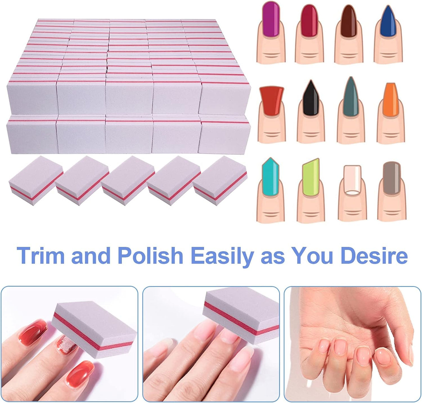 Nail Buffers (50 Pack), Mini Buffer Block Nail File for Acrylic Nails and Natural Nails, 100/180 Grit Nail Buffer Block Bulk Buffing Blocks for Nail Buff Professional Manicure File Blocks Set Pink
