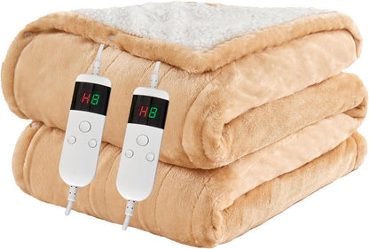 Electric Blanket Heated Throw, Soft Flannel 50"x60" Heating Blanket with 8 Hours Auto Off 10 Fast Heating Levels Machine Washable Sherpa Heated Blanket with Overheating Protection