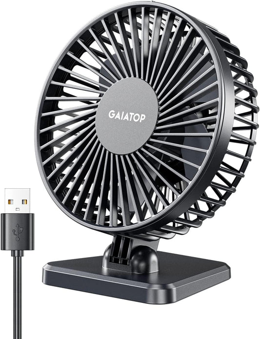 Gaiatop USB Desk Fan, Small But Powerful, Personal Portable Quiet 3 Speeds, Adjustable Mini Table Desktop fan for Cooling Home Office Car Summer Travel Gifts Blue
