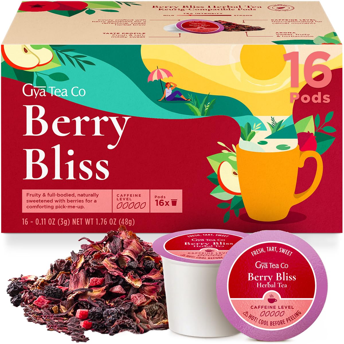 Berry Bliss Tea Pod 16 Count - 100% Natural Caffeine Free Herbal Tea