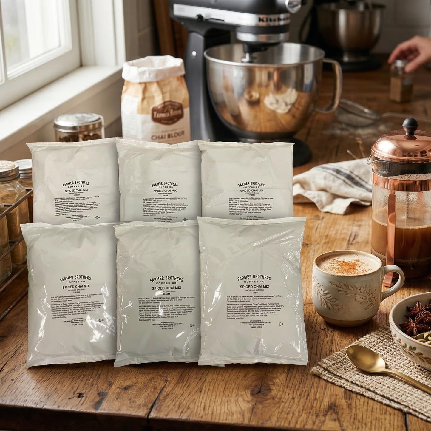 Farmer Brothers Spice Chai Tea Latte Powder Mix, 6 Bags (2 lb Each) – Instant Creamy Chai Latte Drink Mix with Black Tea, Honey & Spices for Hot, Iced & Frozen Café Beverages