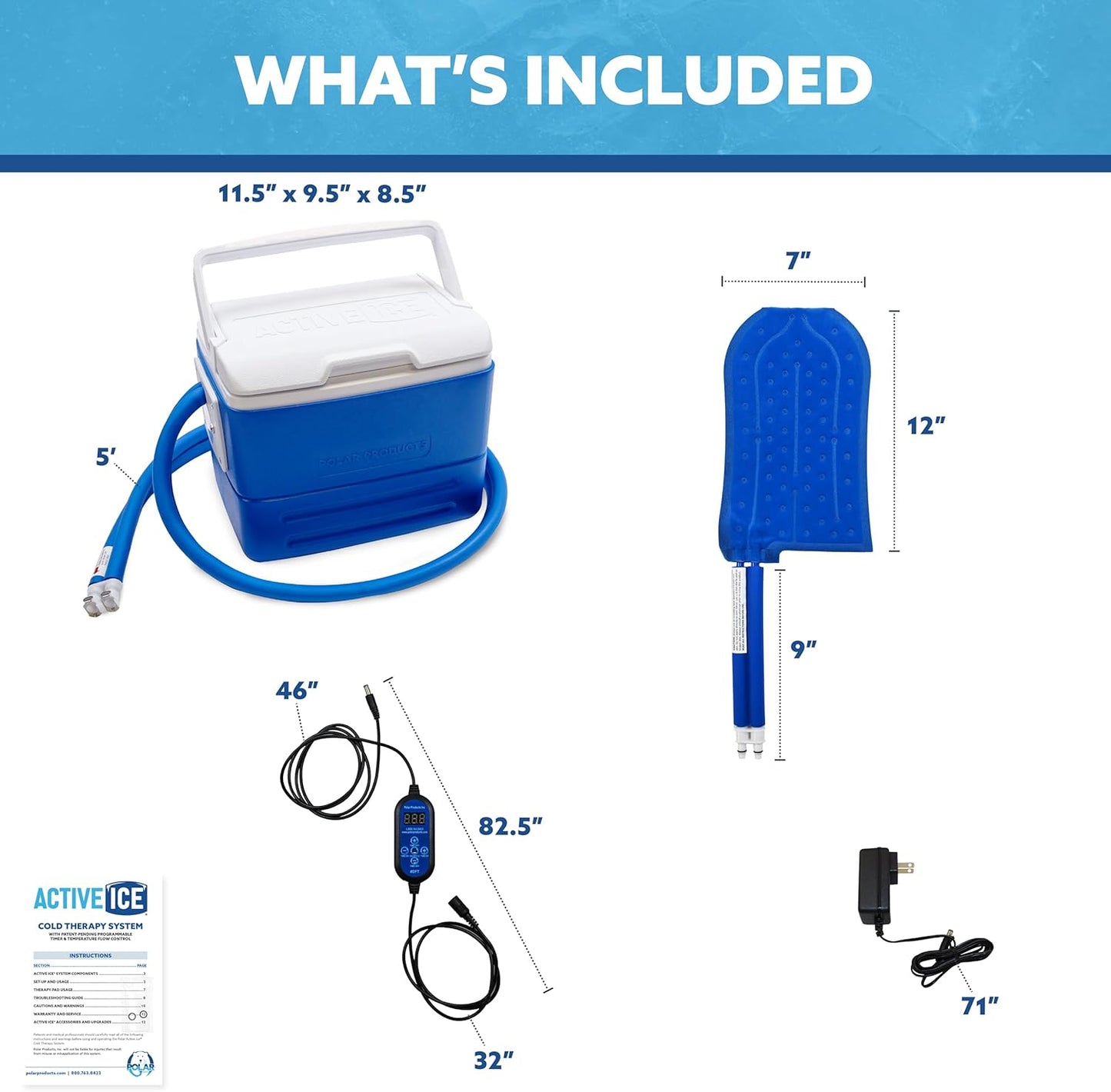 Polar Active Ice 3.0 Cold Therapy Ice Machine System with Programmable Timer, Shoulder Compression Pad, Lightweight 9 Quart Cooler Freeze Kit, Quiet Pump, Strong Cryotherapy Pain Relief Treatment