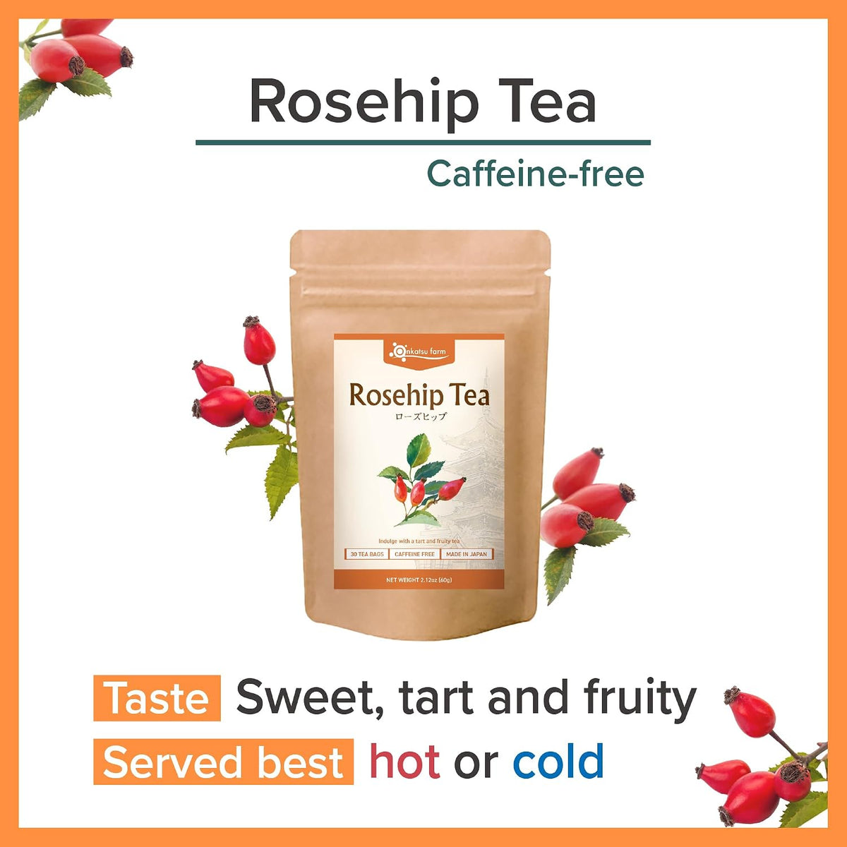 Onkatsu Farm Rosehip Tea bags Teabags Caffeine Free rose hip tea loose leaf