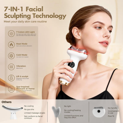Red Light Therapy for Face, Electric Gua Sha Facial Massager, Microcurrent Facial Device for Tightening & Lifting, Warm Compress for Better Skincare Absorption & Cold Compress for Depuffing