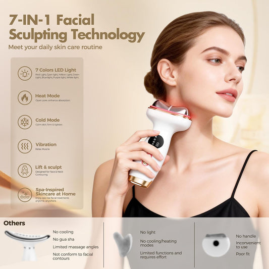 Red Light Therapy for Face, Electric Gua Sha Facial Massager, Microcurrent Facial Device for Tightening & Lifting, Warm Compress for Better Skincare Absorption & Cold Compress for Depuffing