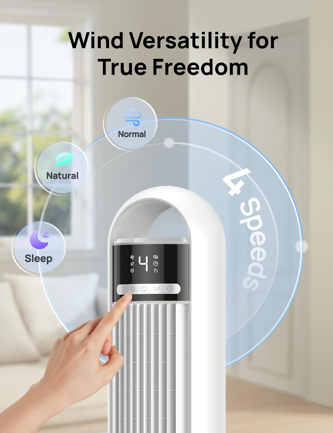 DREO Smart Tower Fan for Bedroom, 28ft/s Velocity, 8 Speeds Ultra Quiet Fan