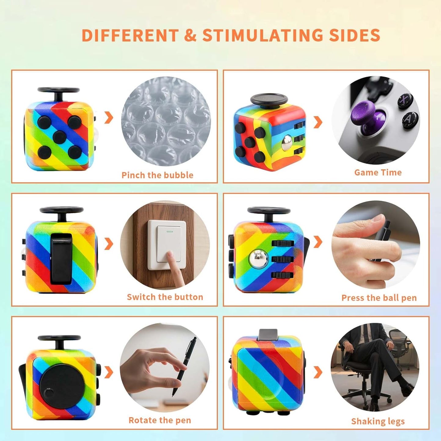 Fidget Cube for Adults, 4-Pack Cube Fidget Anxiety Relief, Silent & Audible Fidget Cube for Anxiety Relief, Handheld Sensory Toy for ADD/ADHD/OCD, Focus & Relaxation