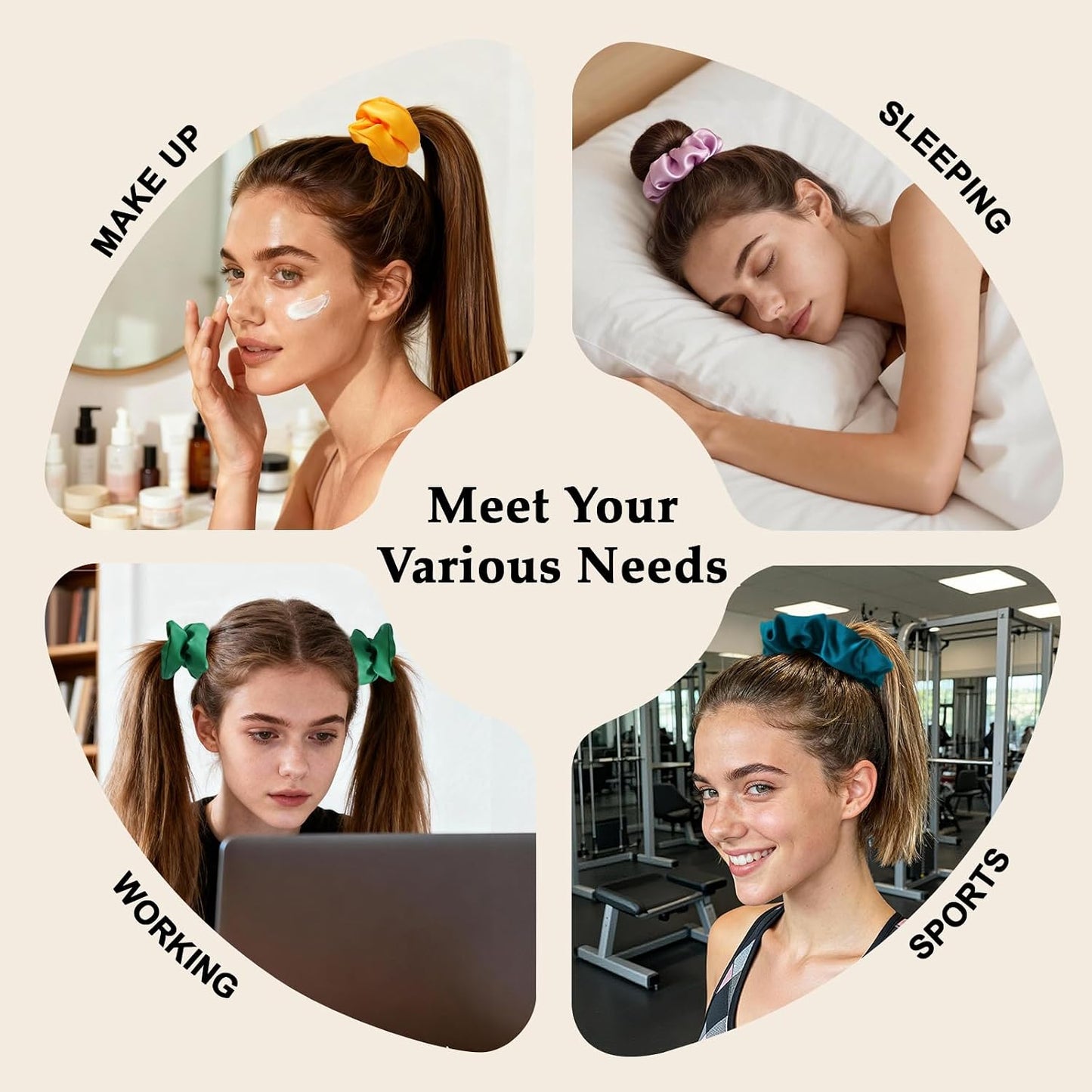 Satin Scrunchies for Women – 8PCS Blush & Brown Silk Hair Ties Set – No Crease, Frizz-Free, Gentle Elastic Hair Bands, Soft & Stylish Everyday Hair Accessories Gifts