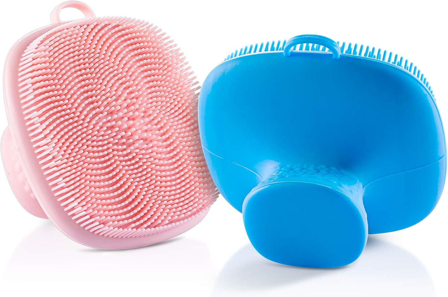 Back Scrubber for Shower & Face Scrubber, 2Pcs Silicone Exfoliating Brush Set with 17In Long Handle, Soft Body & Facial Cleansing Scrubber for Men Women