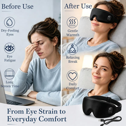 Cordless Heated Eye Mask-4 Heat Levels & 4 Timers Heated Eye Mask Rechargeable for Dry Eyes Warm Compress for Eyes Home Office Travel Sleep Soft Adjustable Portable Eye Mask Gift for Women Men