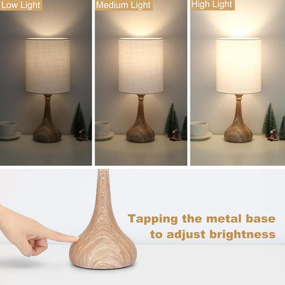Touch Control Table Lamp, 3 Way Dimmable Simple Night Light Lamp with White Lampshade Silver Metal Base, Small Bedside Table Lamp for Bedroom, Office, Dorm, A19 9W 3000K Bulb Included