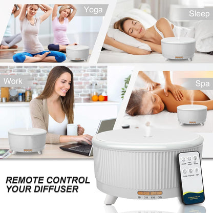 Diffusers for Essential Oils Large Room, 500ml Aromatherapy Diffuser Cool Mist Humidifier with Remote Control,7 Colors Lights & 5 Mist Mode Waterless Auto Off for Women Office Home
