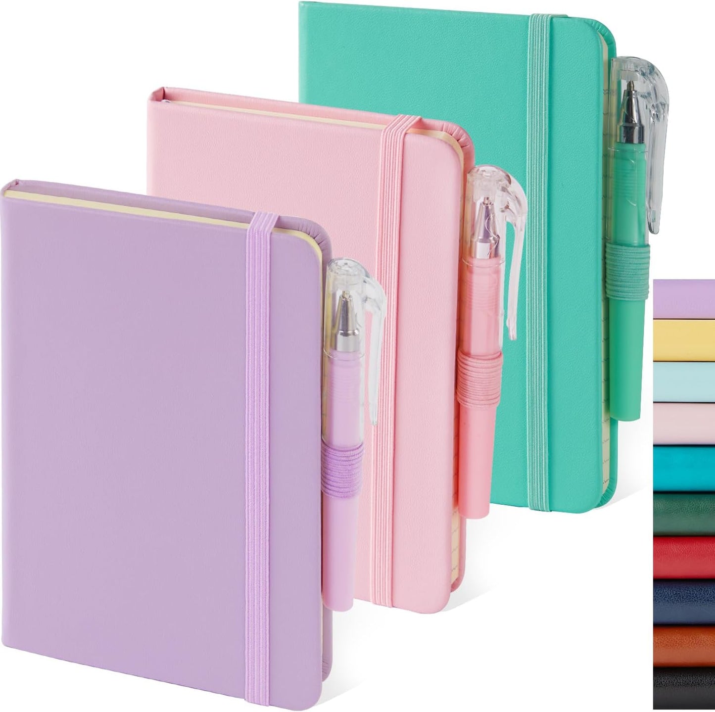NIRMIRO (3 Pack) Pocket Notebook Small Journal with Pen, 3.7" x 5.7", A6 Mini Notebook for Women Men Work Writing, Hardcover Small Pocket Notepad with 100Gsm Premium Thick Lined Paper, Black Leather